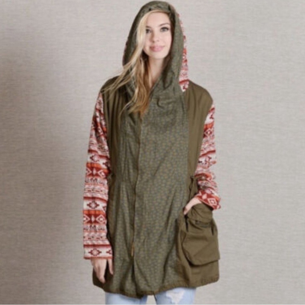 Paparazzi Women Utility Jacket Olive Green Southwestern Indie Sleeze Boho Hooded